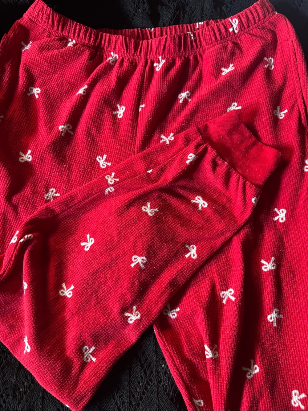 Red Straight Leg Women's Pants with White Bow Print